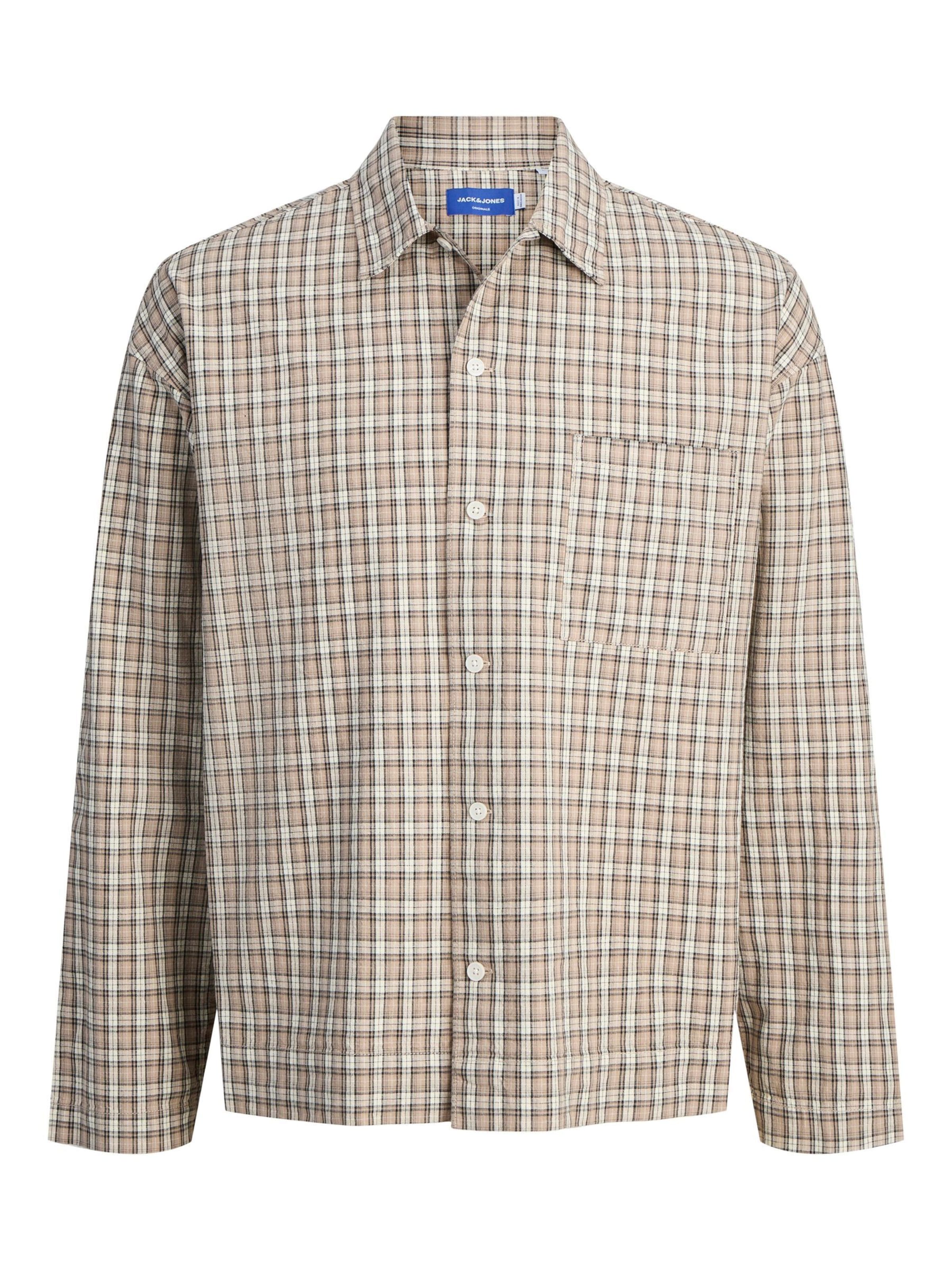 JACK & JONES Skjorte i beige / sort / uldhvid, Produktvisning