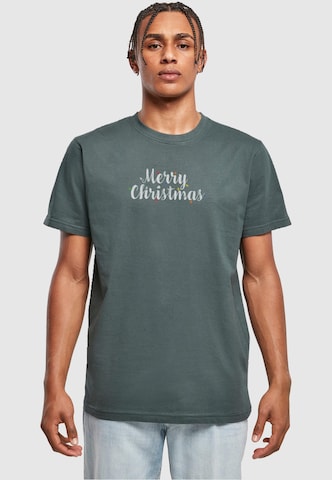 Merchcode Shirt 'Merry Christmas Lights' in Groen: voorkant