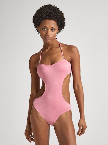 Pepe Jeans Bandeau Swimsuit in Pink: front