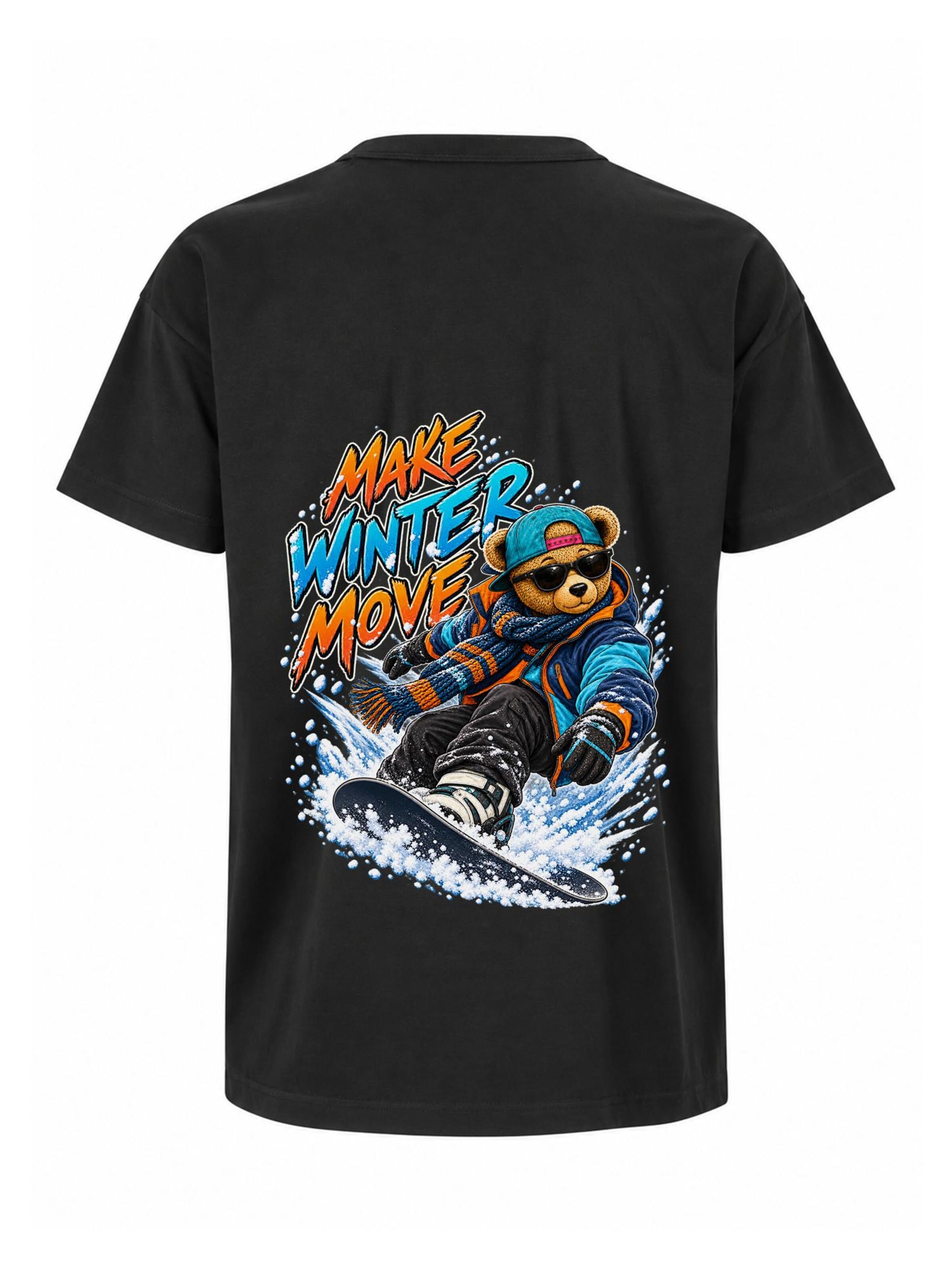 LUNØIR Studio Shirt 'TEDDY Winter Snowboard Motion'‌‌ in Schwarz: Vorderseite
