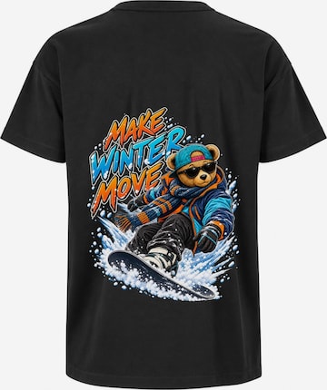 LUNØIR Studio Shirt 'TEDDY Winter Snowboard Motion' in Schwarz: Vorderseite