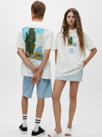 T-Shirt Pull&Bear en blanc : devant