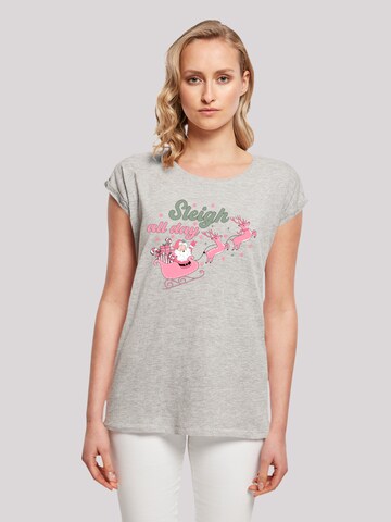 F4NT4STIC Shirt 'Christmas Sleigh all day Santas Reindeers' in Grijs: voorkant