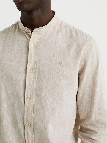 WE Fashion Slim fit Button Up Shirt in Beige