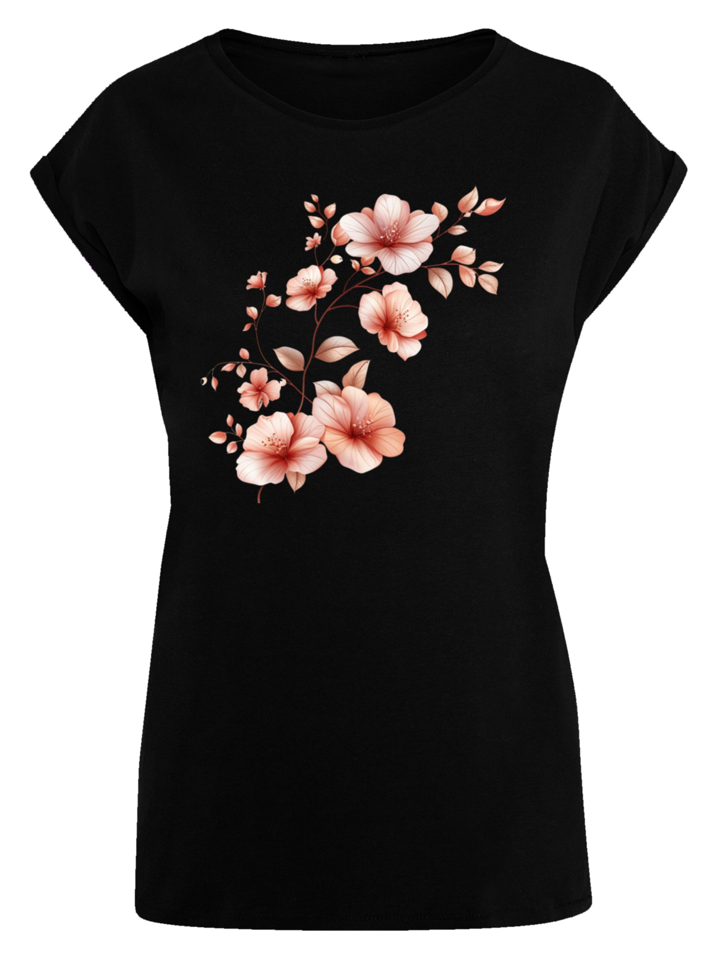 F4NT4STIC Shirt 'Rosa Blumenzweig' in Black: front