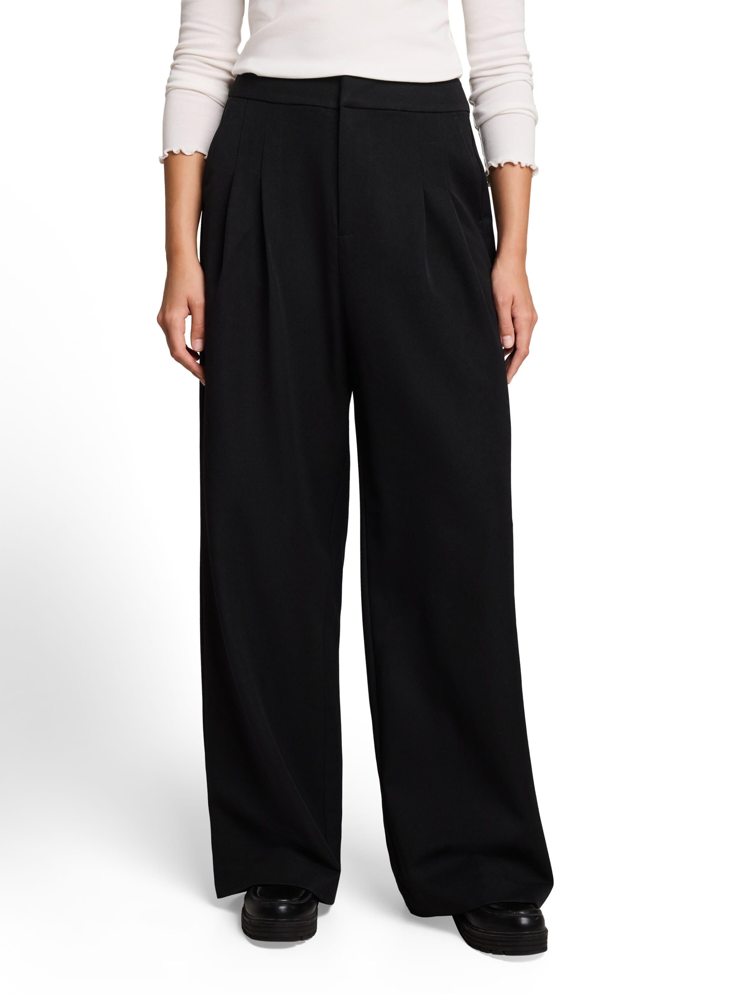 TOM TAILOR DENIM - Pierna ancha Pantalón plisado en negro: frente