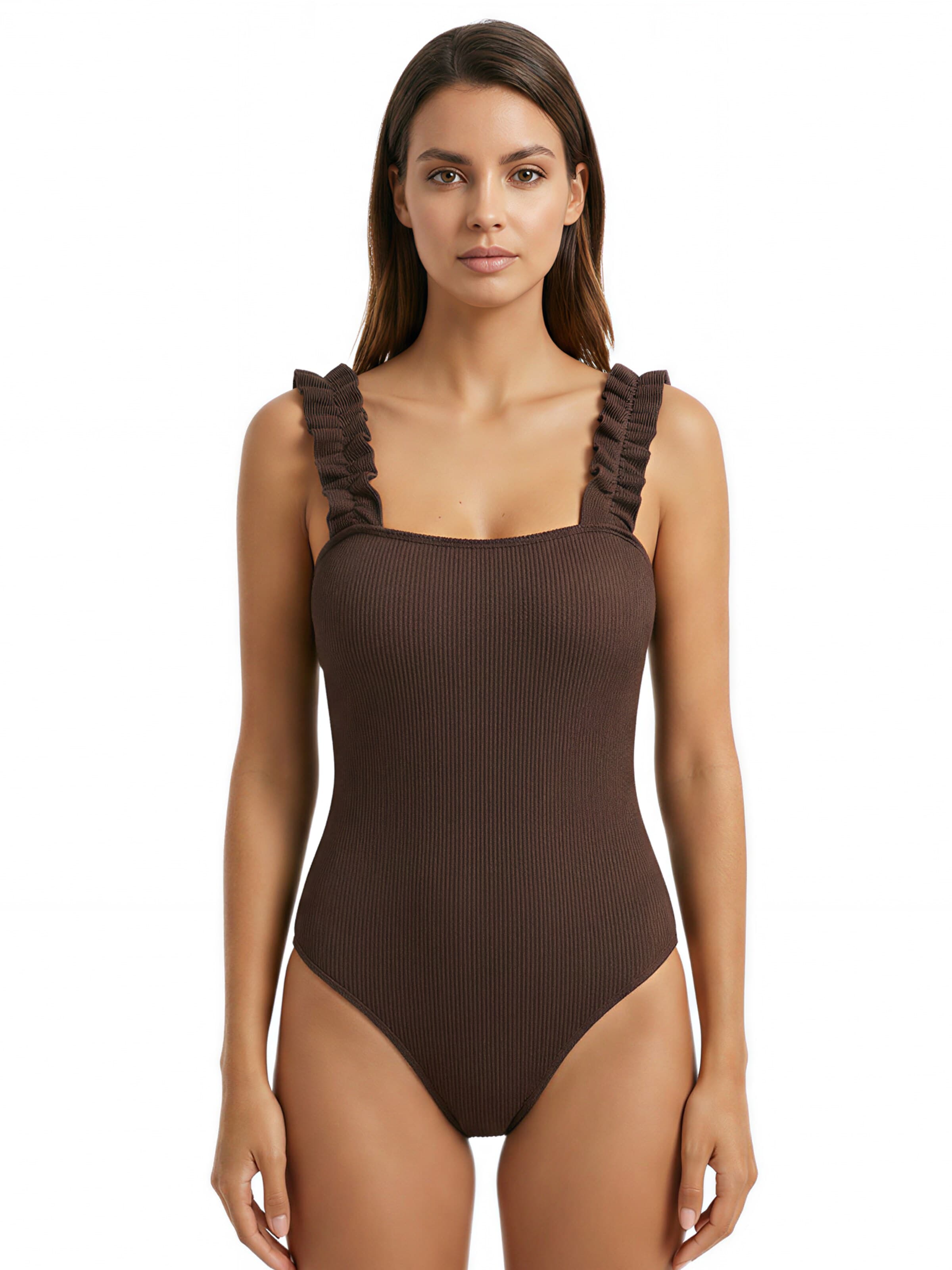 BONVERANO Classic Swimsuit in Brown: front