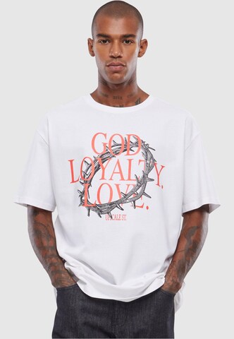 Maglietta 'God Loyalty Love' di MT Upscale in bianco: frontale