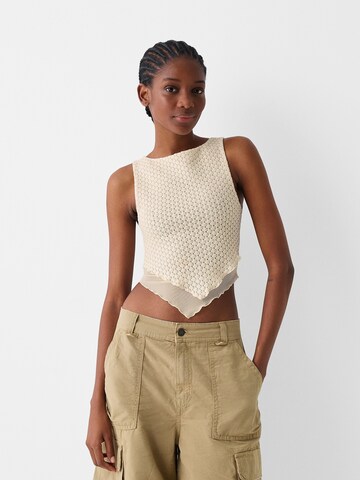 Bershka Gebreide top in Beige: voorkant