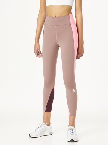 ADIDAS SPORTSWEAR Skinny Workout Pants 'Own The Run Colorblock' in Purple: front