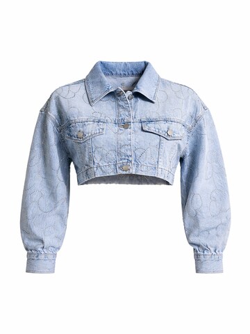 IT'S BASIC Bodywarmer 'RHINESTONE CROPPED DENIM JACKET' in Blauw: voorkant
