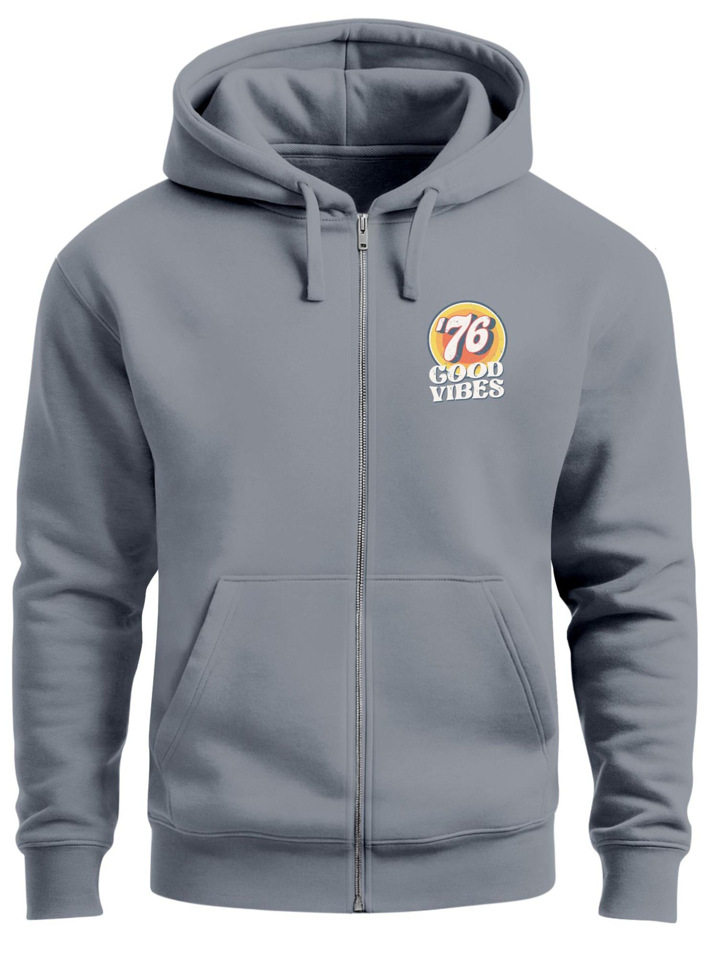 Neverless Sweatjacke 'Good Vibes '76'‌‌‌‌‌‌ in Grau: Vorderseite