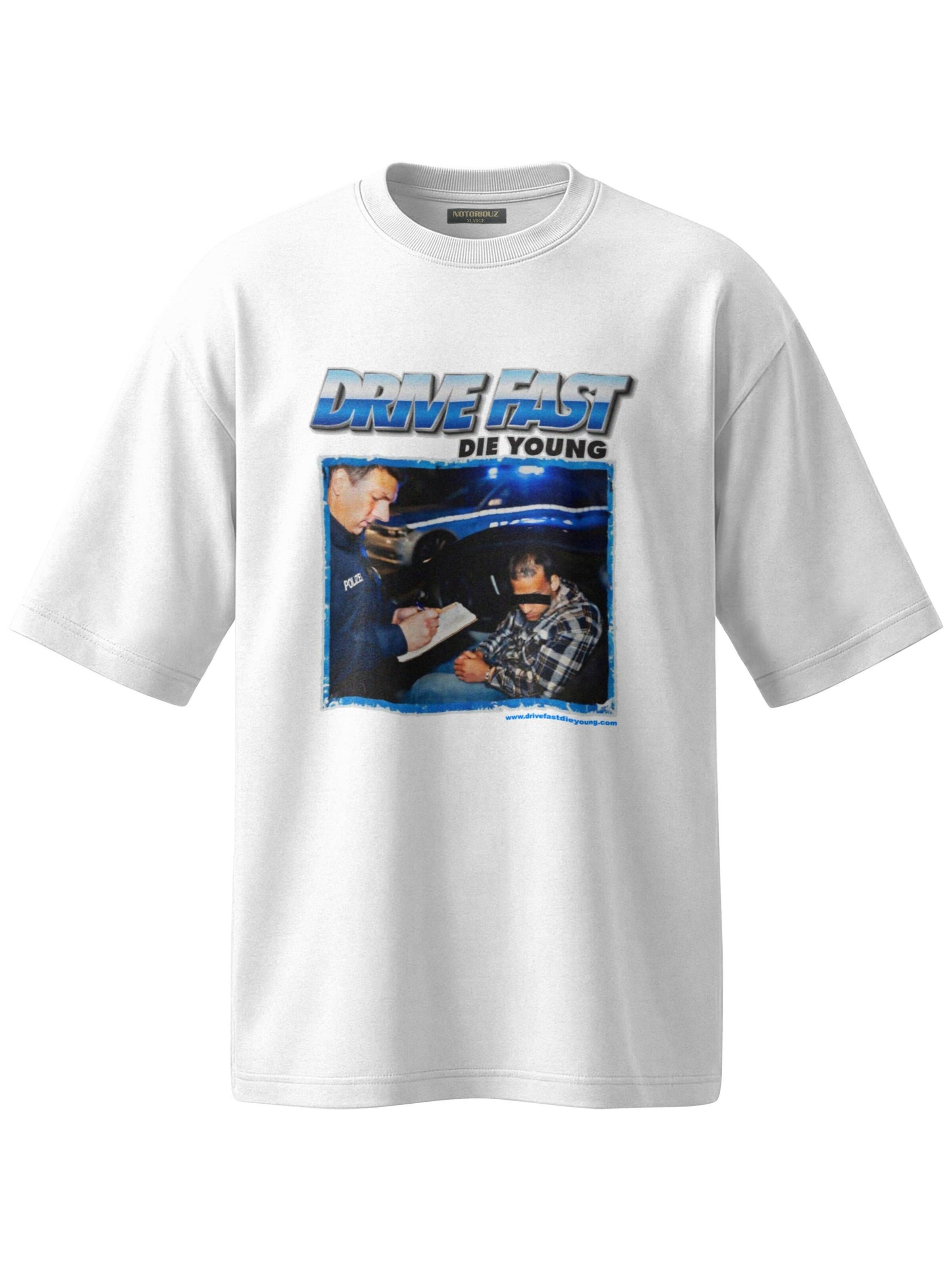 DriveFastDieYoung Shirt 'Drive Fast Polizei Tee'‌‌‌‌‌ in Weiß: Vorderseite