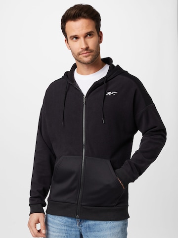 Reebok Athletic Zip-Up Hoodie 'Workout Ready' in Black: front
