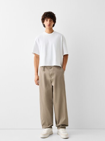 Bershka Wide Leg Hose in Beige