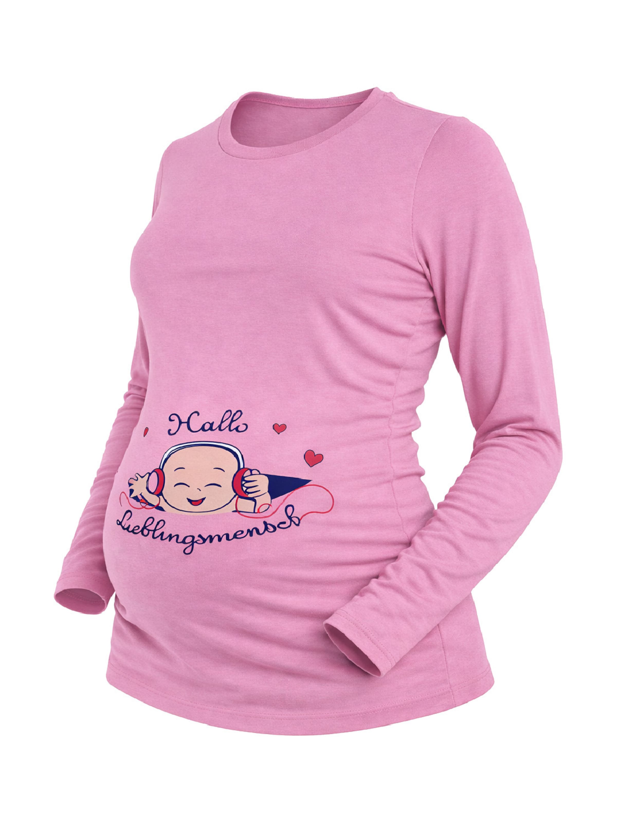 M.M.C. Shirt 'Hallo Lieblingsmensch Umstandslangarmshirt' in Pink: front