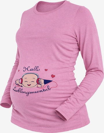 M.M.C. Shirt 'Hallo Lieblingsmensch Umstandslangarmshirt' in Pink: front