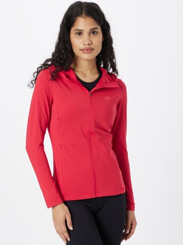 4F Athletic Zip-Up Hoodie in Red: front