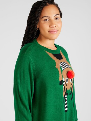 ONLY Carmakoma - Vestido de punto 'XMAS DEER' en verde