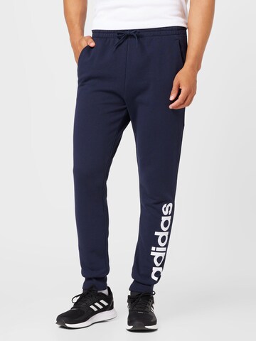 ADIDAS SPORTSWEAR Tapered Workout Pants 'Essentials French Terry Tapered Cuff Logo' in Blue: front