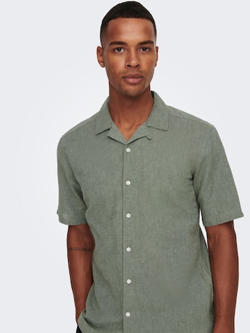 Only & Sons Slim fit Button Up Shirt 'Caiden' in Green