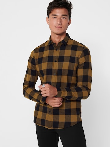 Only & Sons Slim fit Button Up Shirt 'Gudmund' in Brown: front