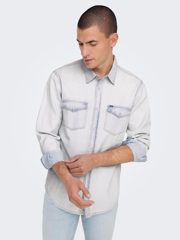 Only & Sons Comfort fit Button Up Shirt 'Bane' in Blue