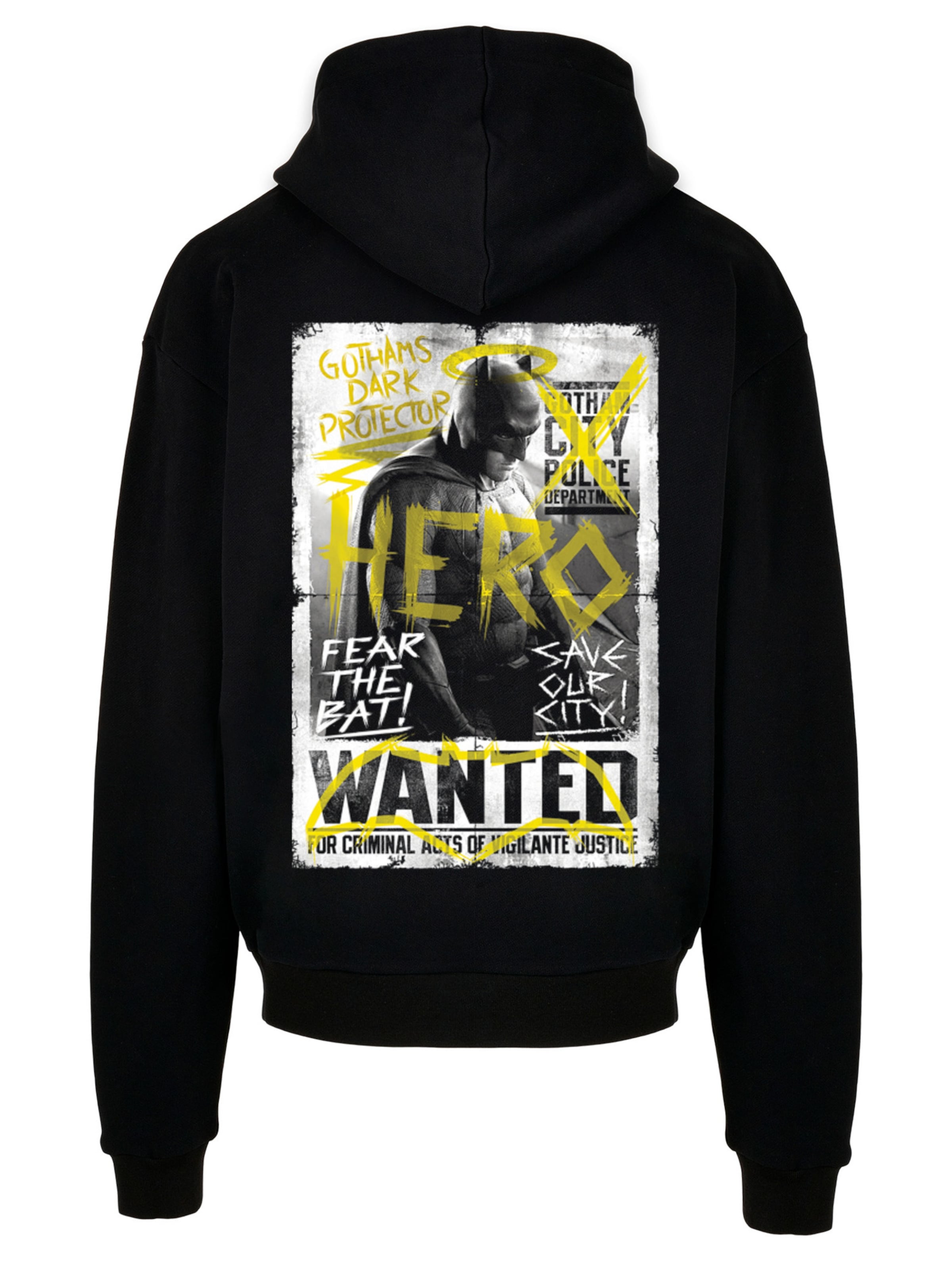 F4NT4STIC Sweatshirt 'Batman V Superman Wanted Poster' in Zwart: voorkant