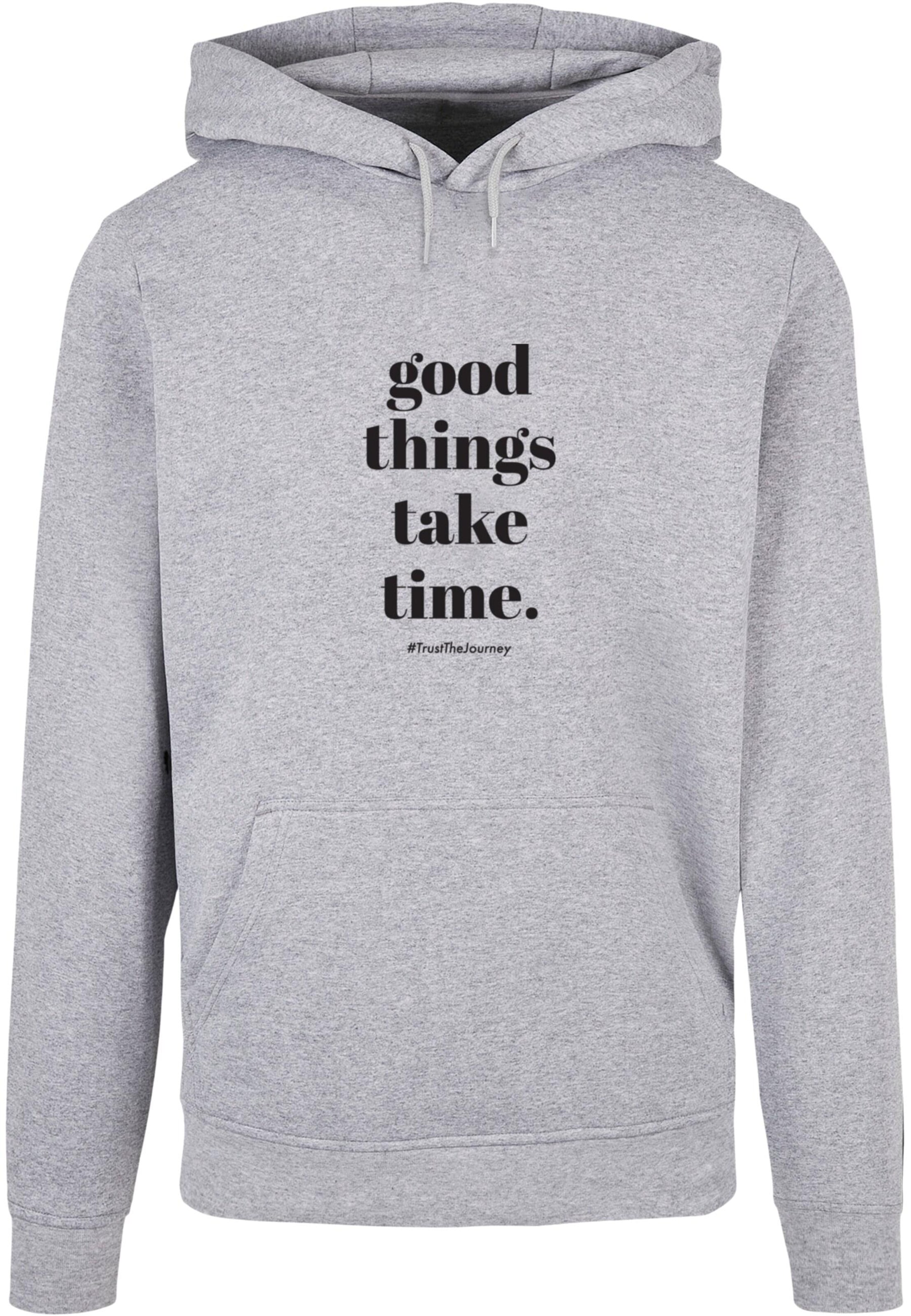 Merchcode Sweatshirt 'Good Things Take Time' in Grijs: voorkant