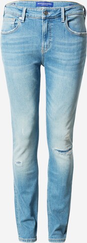 Skinny Jeans 'Green dreams' de la SCOTCH & SODA pe albastru: față