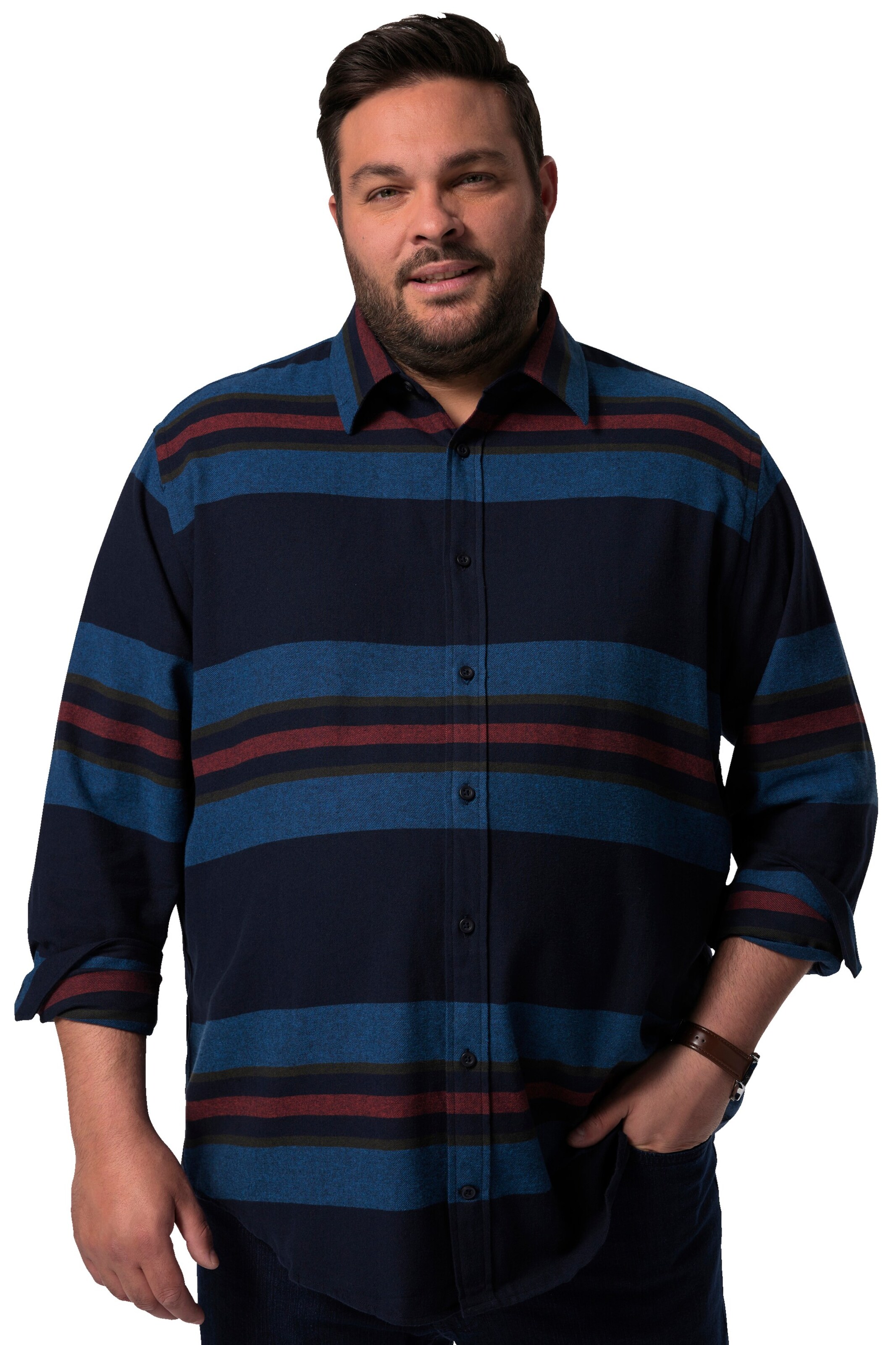 Men Plus Regular fit Button Up Shirt in Blue: front