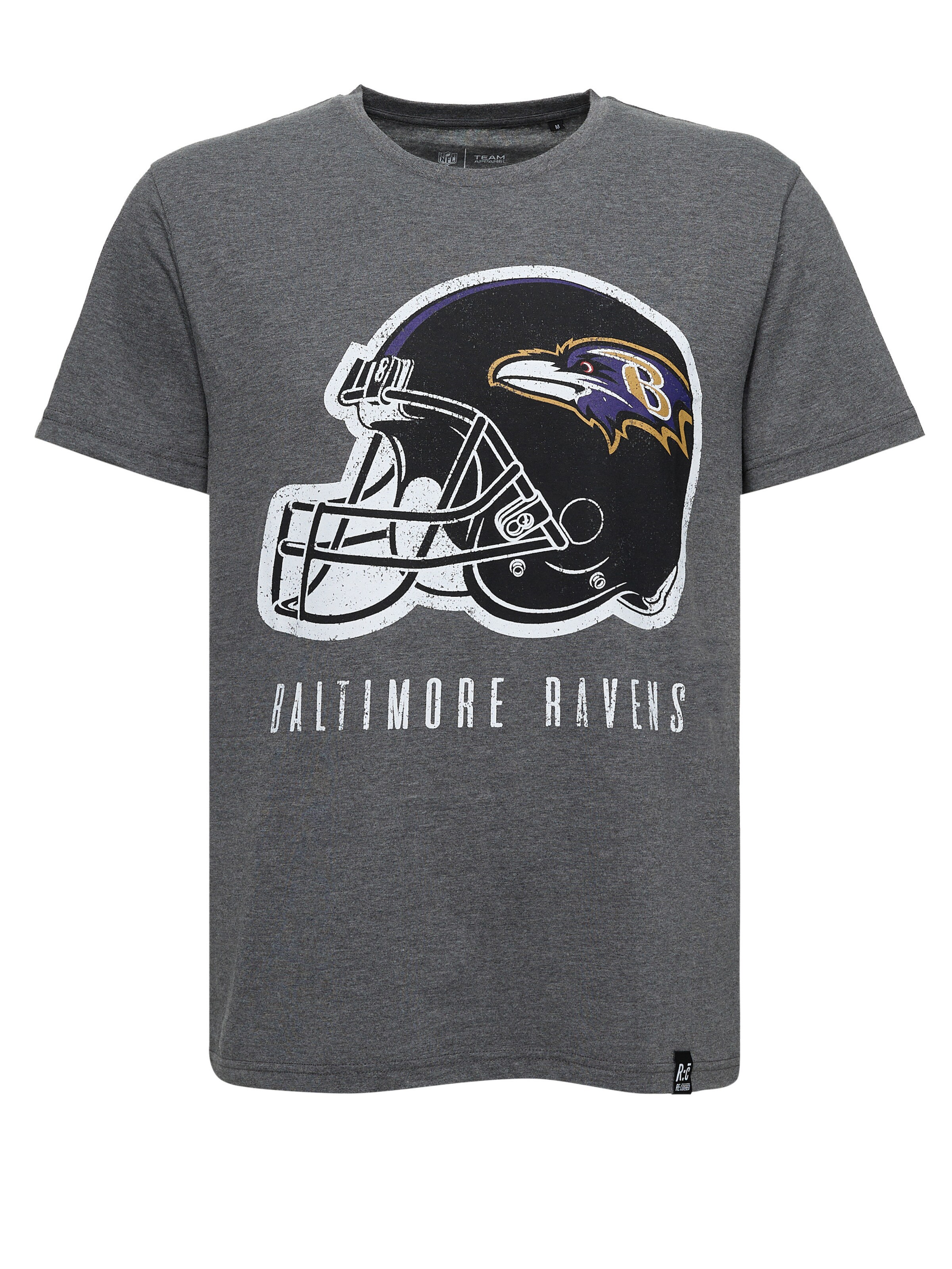 Recovered T-Shirt 'NFL Ravens Helmet Dark Core' in Grau: Vorderseite