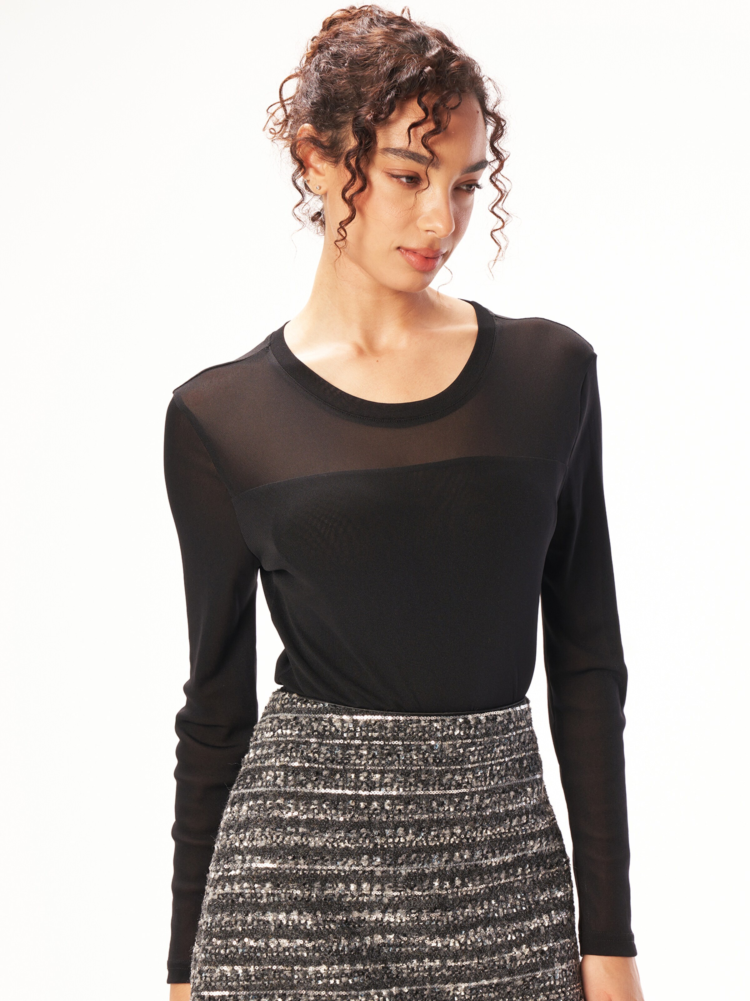 yoligex Bluse 'YOLIGEX Mesh Langarmtop mit Rundhals'‌‌‌‌‌‌‌‌‌‌ in Grau: Vorderseite