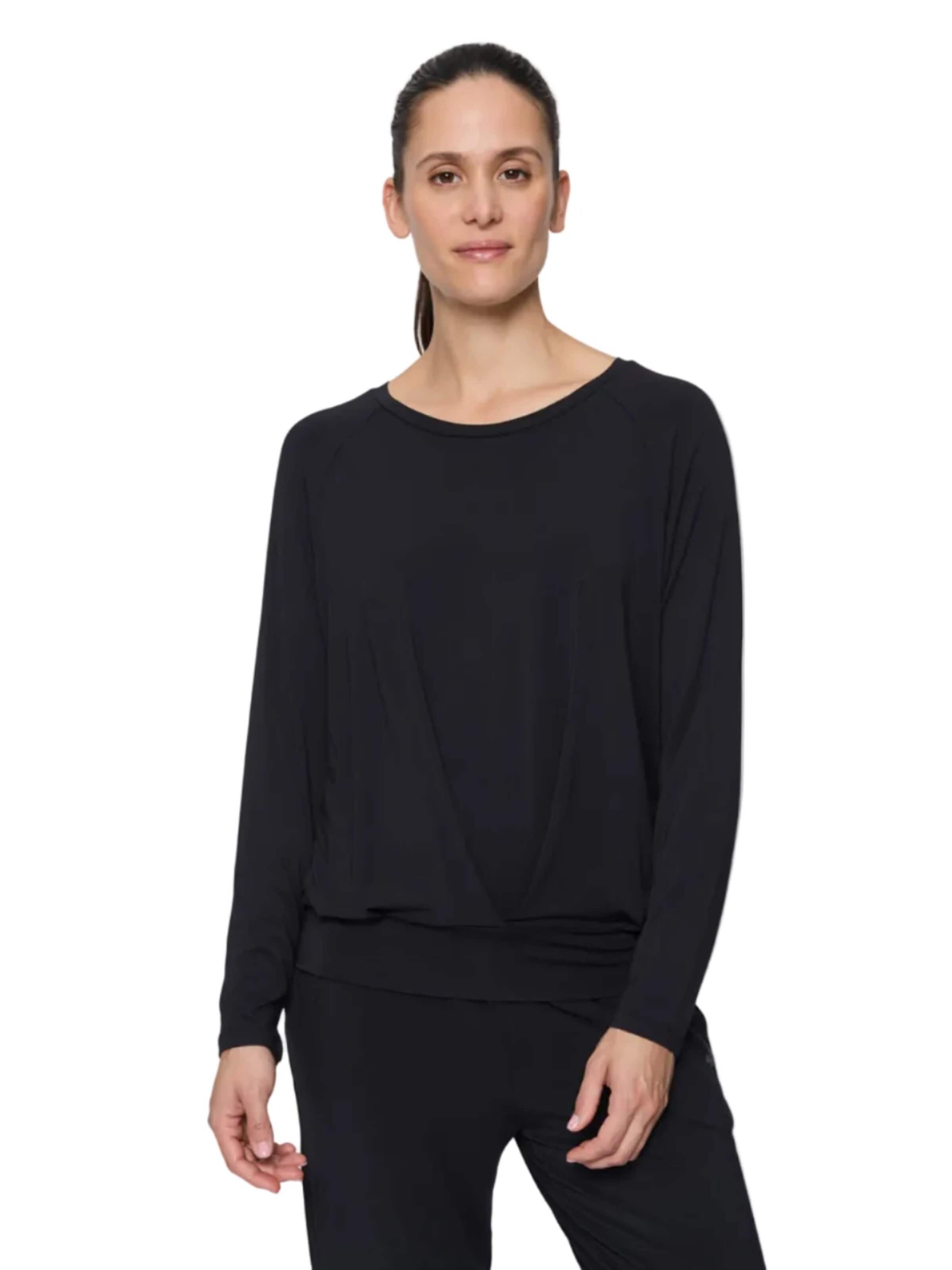 CURARE Yogawear Sporttop 'Langarmshirt Boxpleat - Black'‌‌‌‌‌‌‌‌‌ in Schwarz: Vorderseite