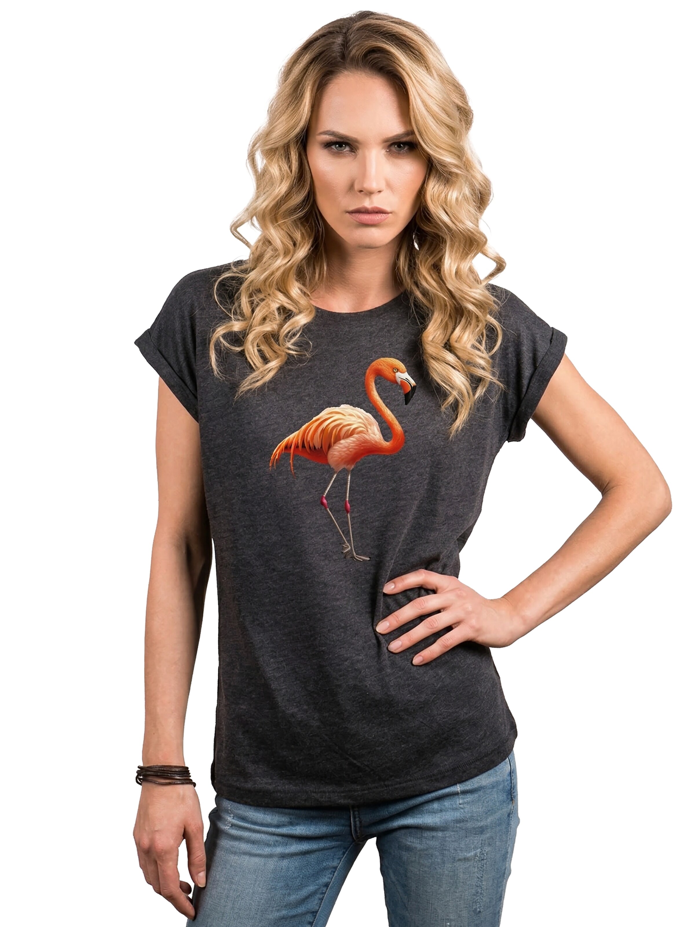 MAKAYA Shirt 'Flamingo' in Grey: front