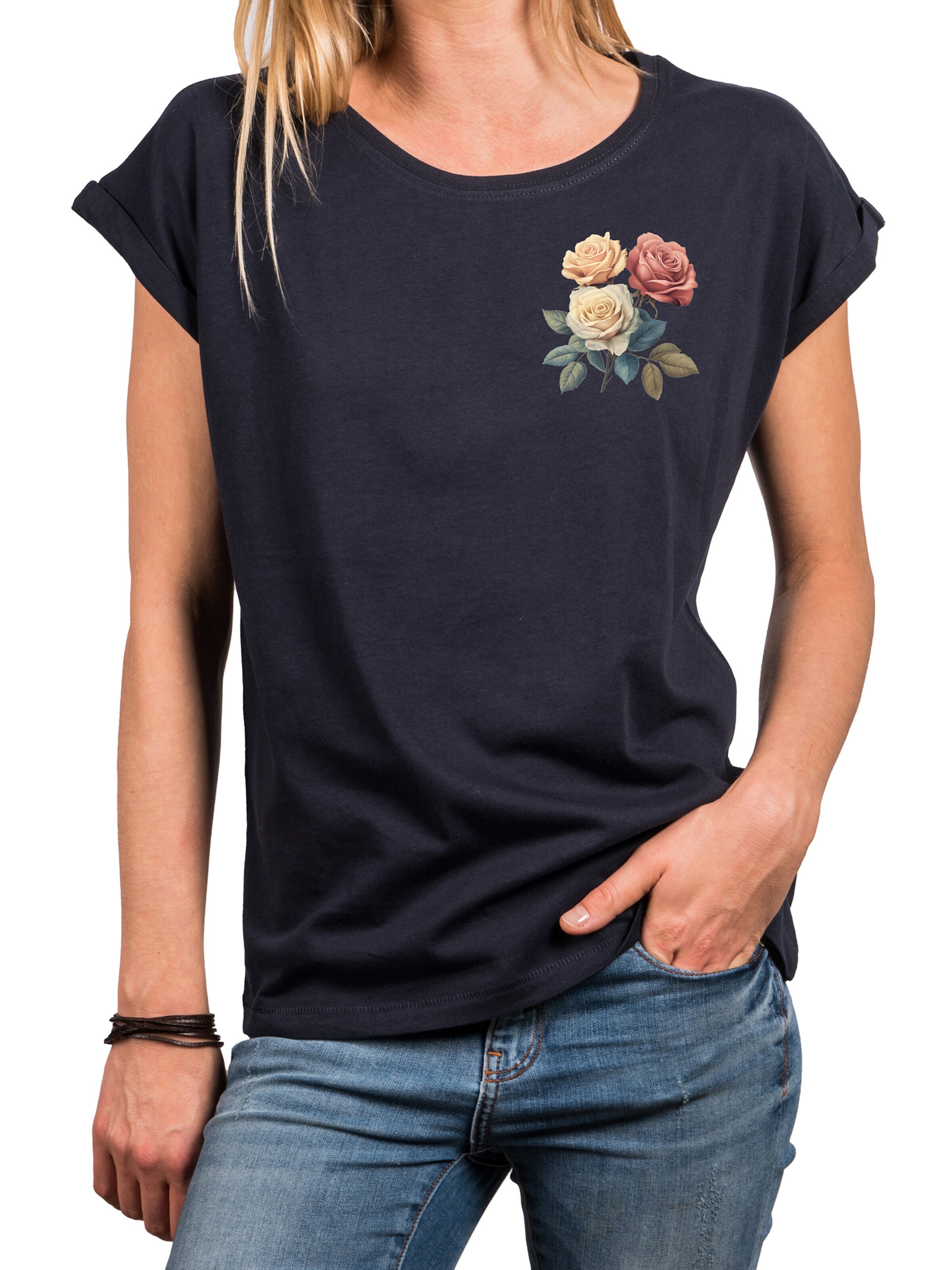 MAKAYA Shirt 'Three Roses' in Blue