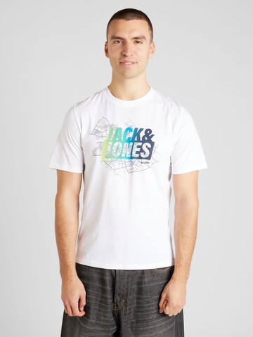 JACK & JONES Тениска 'Map Summer' в бяло: отпред