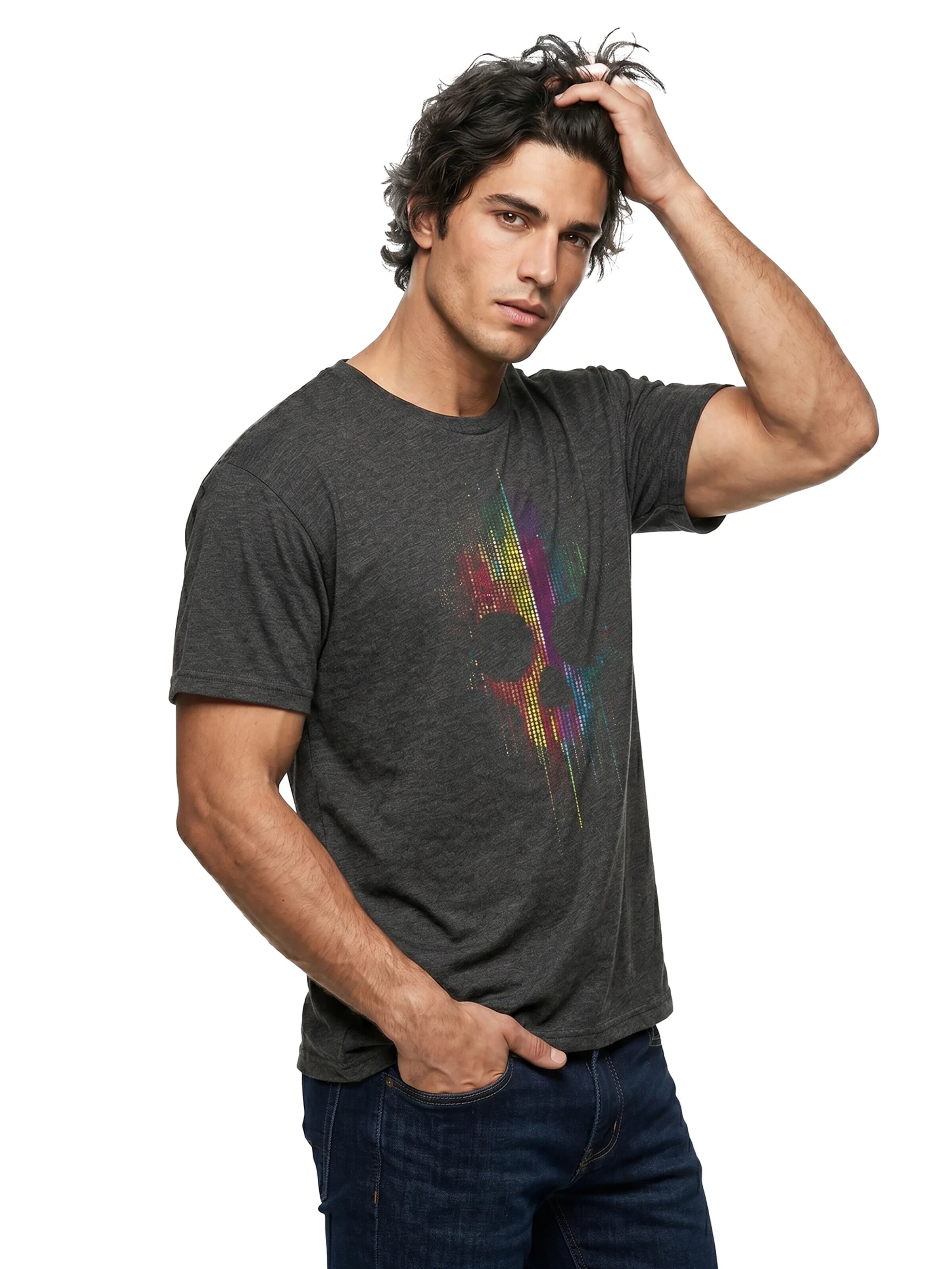 MAKAYA Shirt 'Ai Dot Skull' in Grey