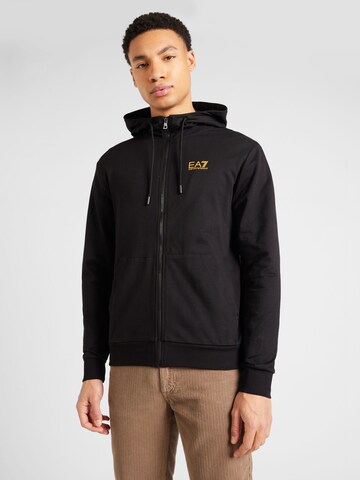 EA7 Emporio Armani Zip-Up Hoodie in Black: front