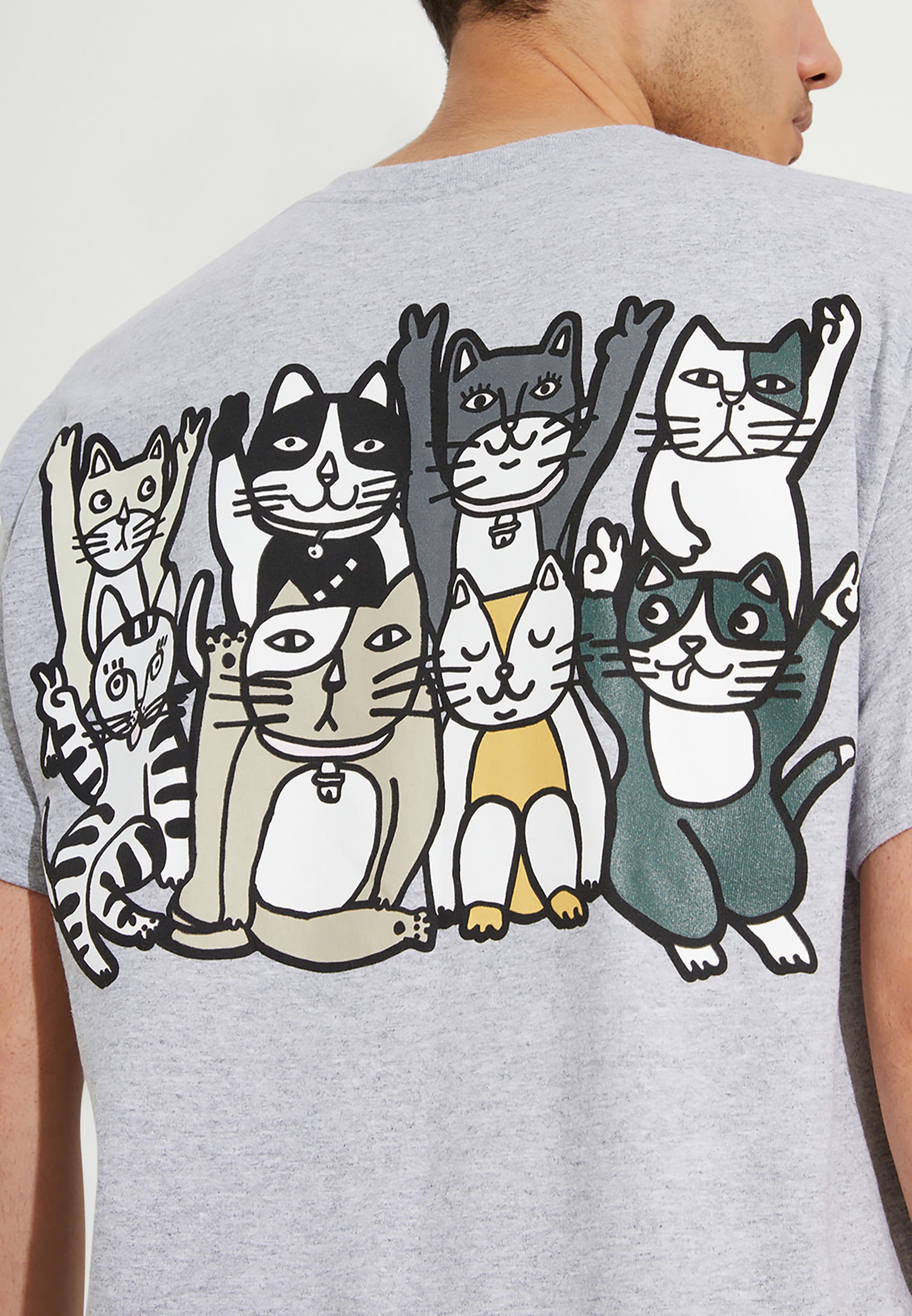 Männer Shirts New Love Club T-Shirt 'CAT GROUP' in Grau - KW42041