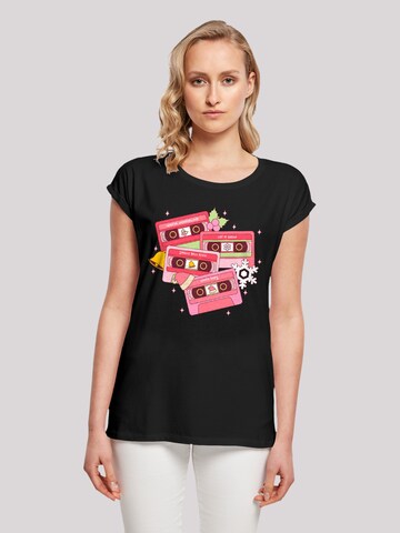 T-shirt 'Christmas Retro Song Tapes Pink' F4NT4STIC en noir : devant