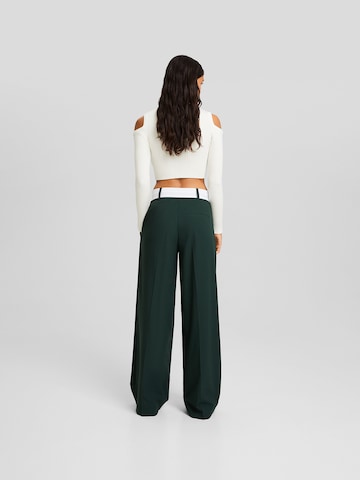 Bershka Wide leg Pleat-front trousers in Green