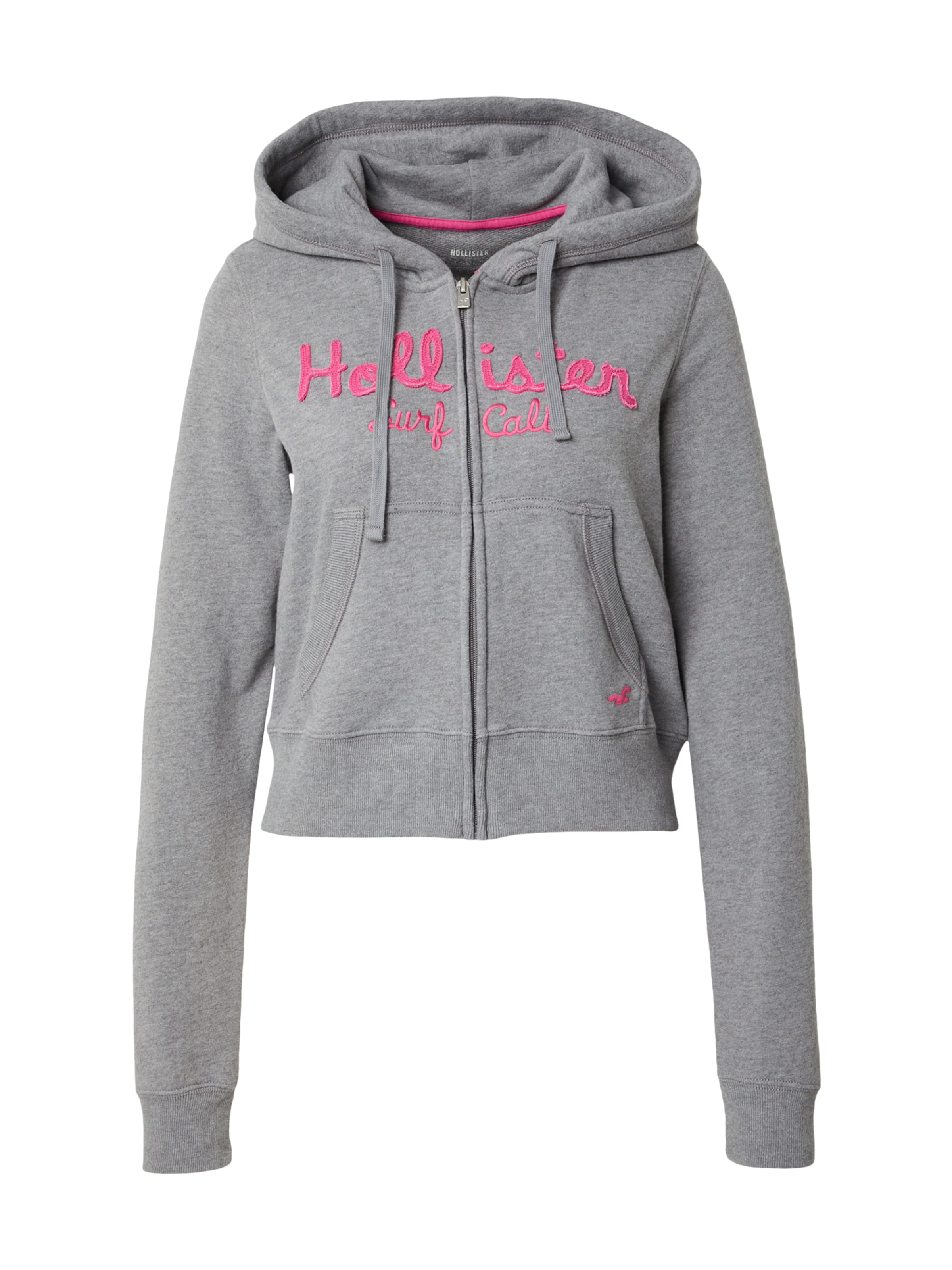 HOLLISTER Tepláková bunda 'HERITAGE', veľkosť XS - sivá melírovaná / svetloružová, Produkt