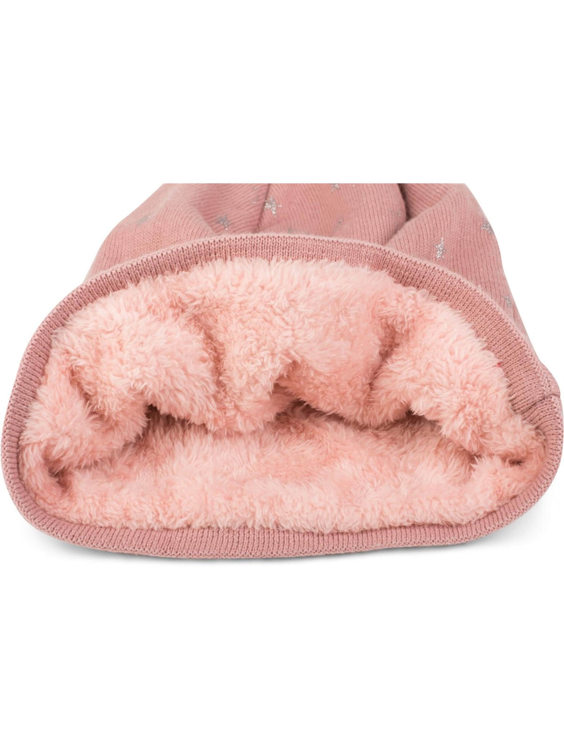styleBREAKER Mütze 'Feinstrick Beanie mit Glitzer Stern Print'‌‌‌‌‌‌‌‌ in Pink