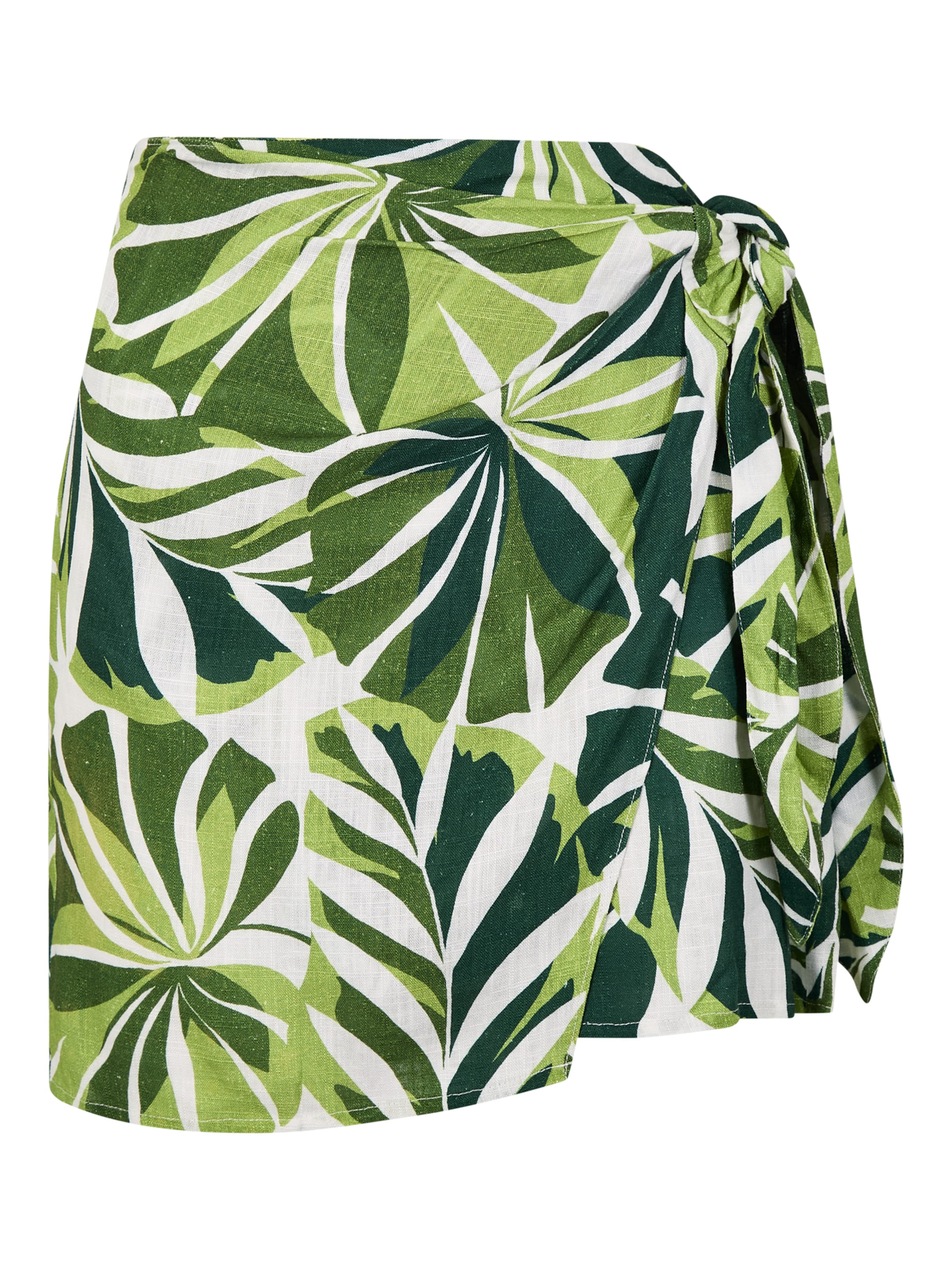 Apricot Tropical Leaf Print Wrap Mini Skirt in Grün: Vorderseite