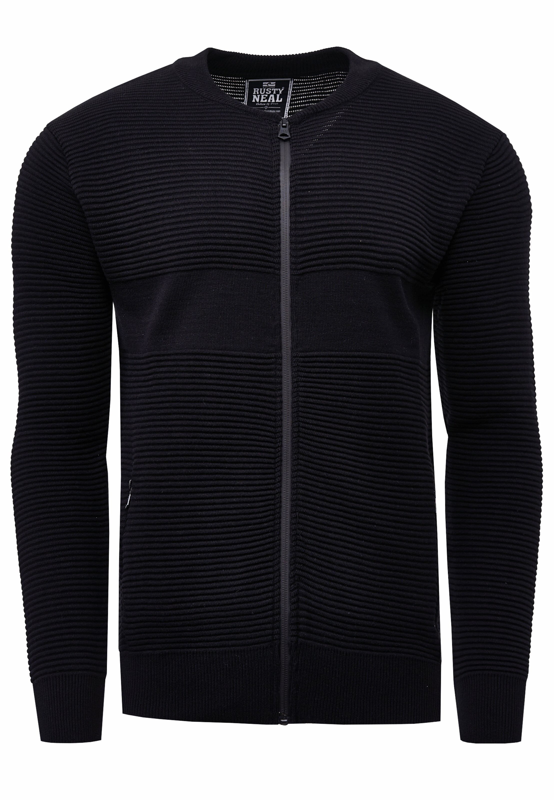 Rusty Neal Strickjacke in Schwarz: Vorderseite