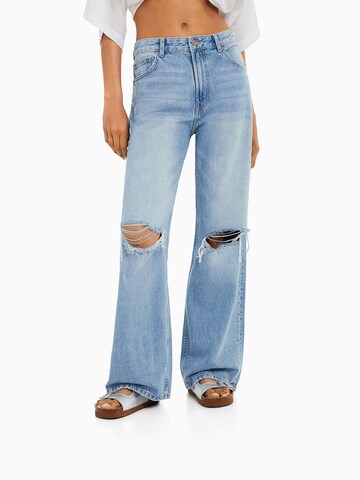 Wide leg Jeans de la Bershka pe albastru: față