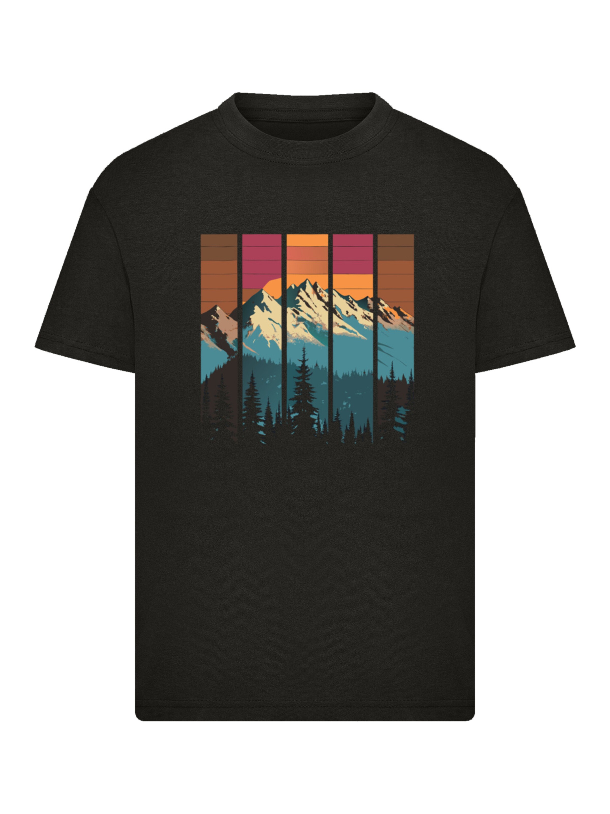 T-Shirt 'Berg Sonnenuntergang Retro' F4NT4STIC en noir : devant
