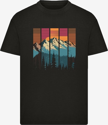 F4NT4STIC Shirt 'Berg Sonnenuntergang Retro' in Black: front