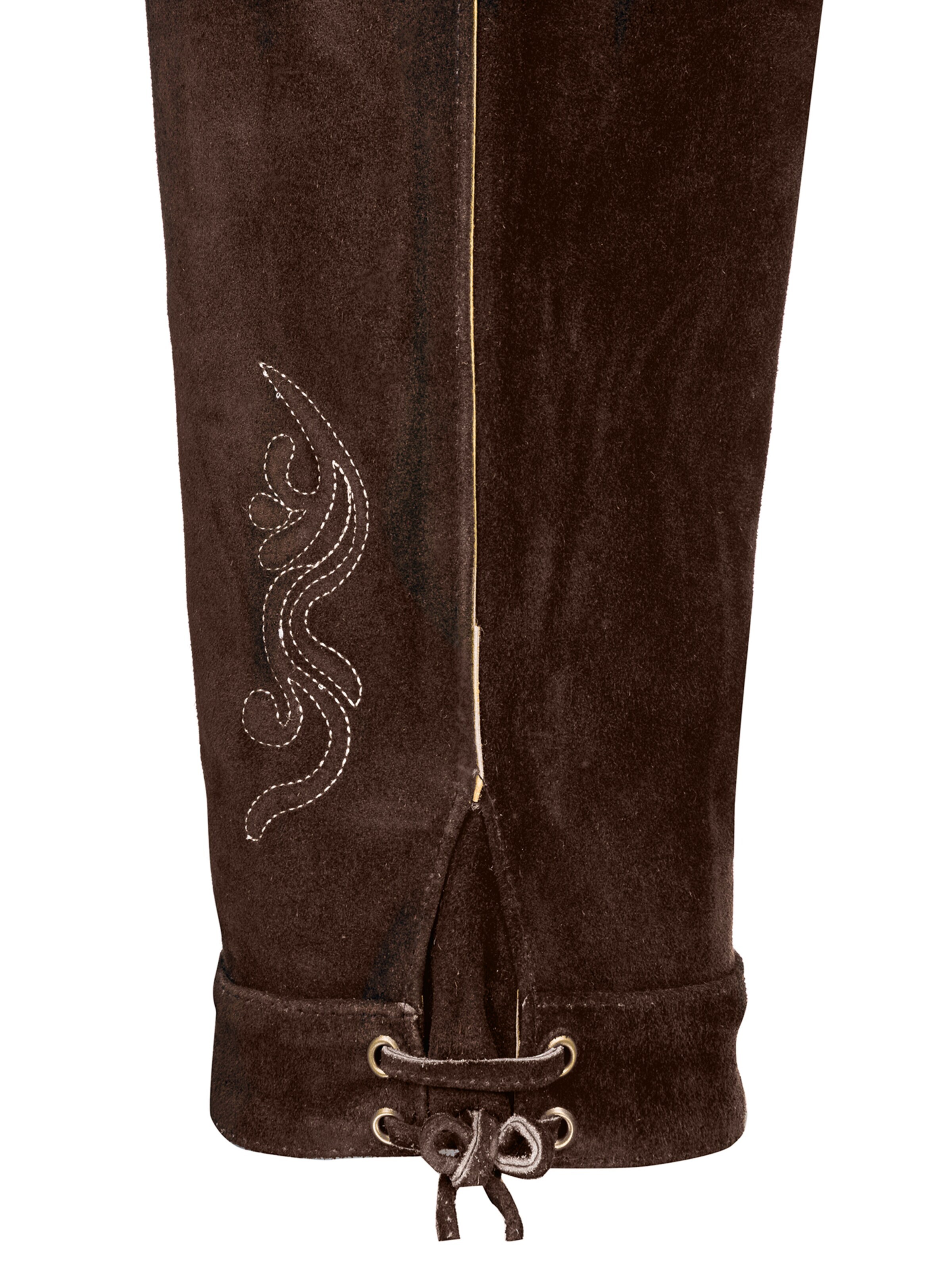 Almbock Skinny Trachtenhose 'Trachtenhose Lederhose Kniebund dunkelbraun'‌‌‌‌‌‌‌ in Braun